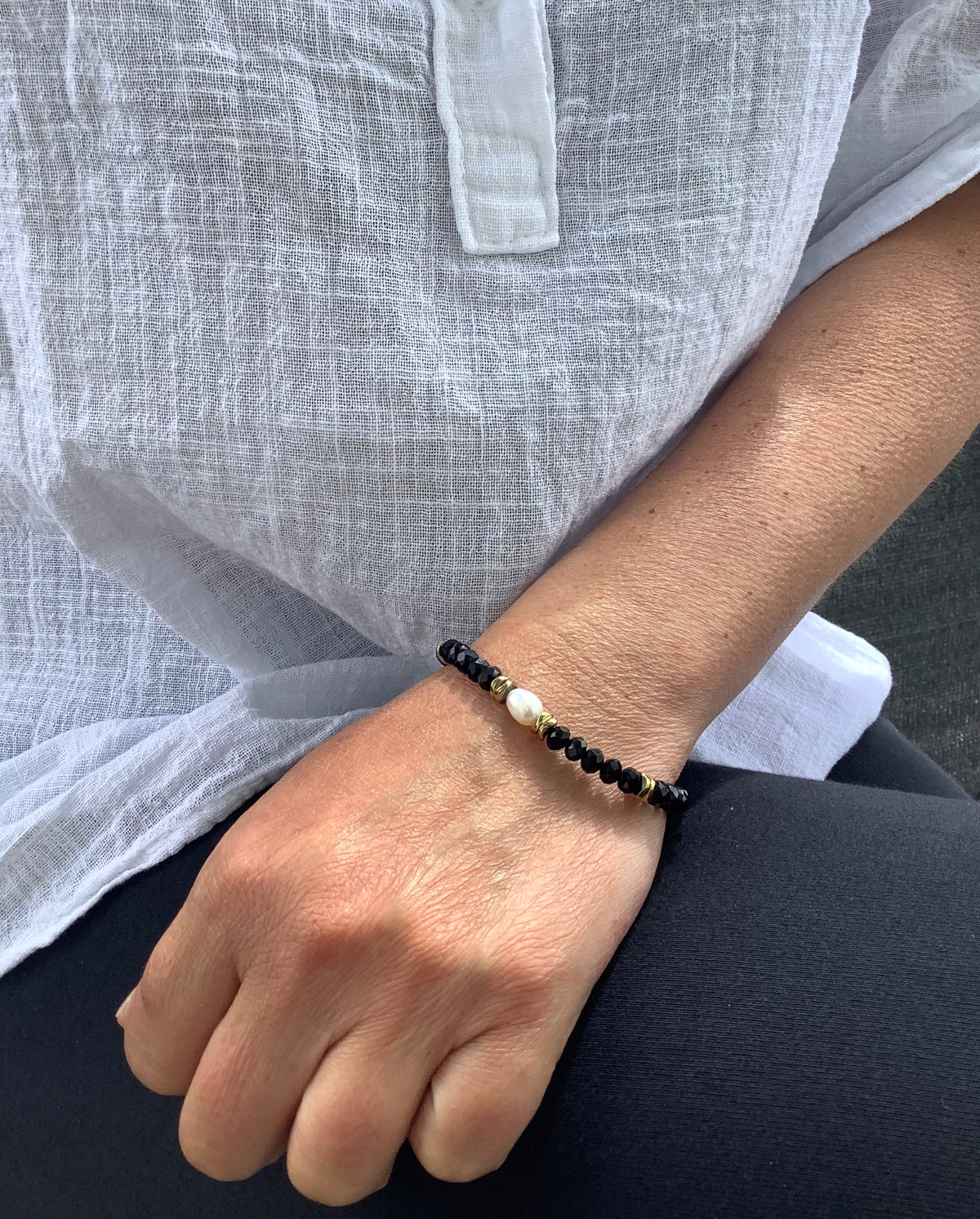 Bracelet Obsidienne & Perle d’eau douce