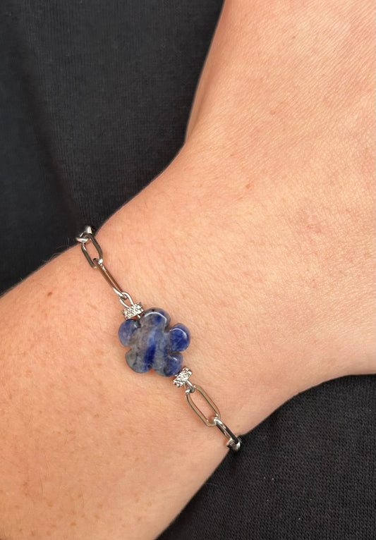 Bracelet chaîne avec fleur en Sodalite