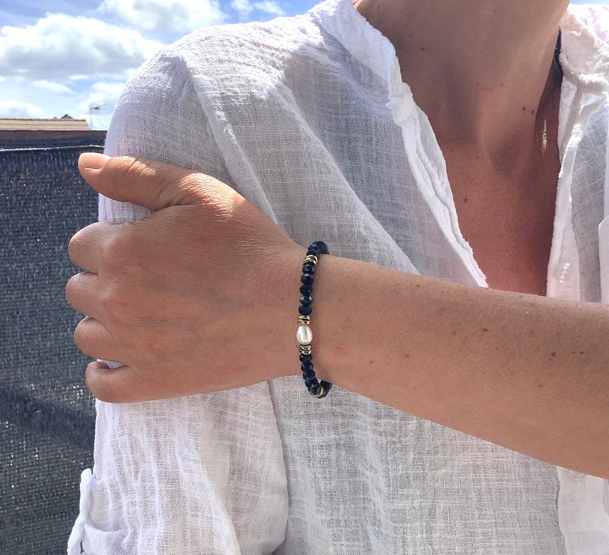 Bracelet Obsidienne & Perle d’eau douce